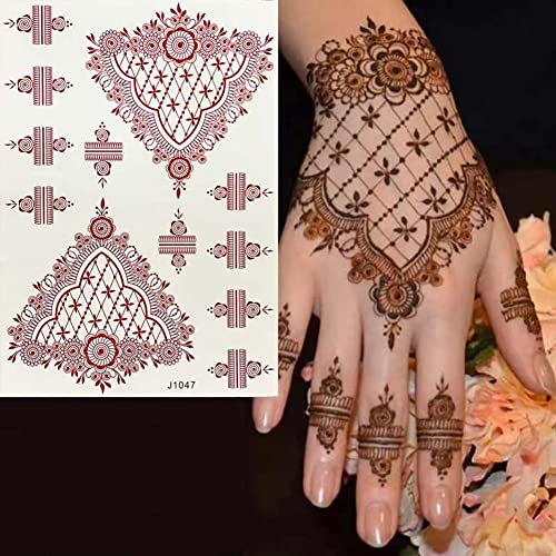 PPVWEY 10 Sheets Henna Tattoos Temporary Henna Stickers 10Pcs Brown Tattoo Stickers Women Body Art Stickers for Wedding Party(10pcs Brown)