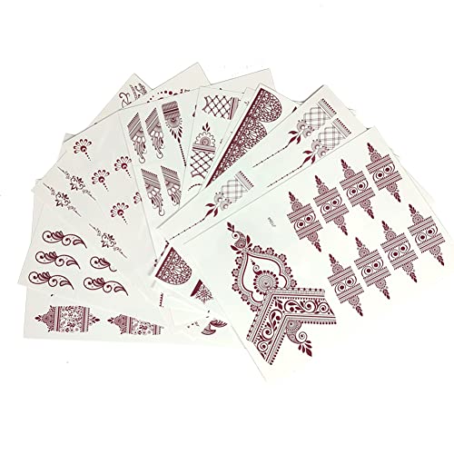 PPVWEY 10 Sheets Henna Tattoos Temporary Henna Stickers 10Pcs Brown Tattoo Stickers Women Body Art Stickers for Wedding Party(10pcs Brown)