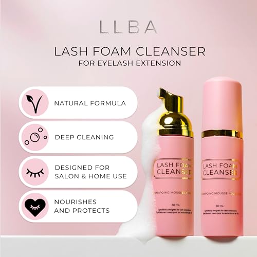 LLBA 60ML Eyelash Extension Cleanser - Lash Shampoo for Lash Extensions, Lash Bath for Dry & Sensitive Skin, Removes All Make-Up Including Waterproof Make-Up