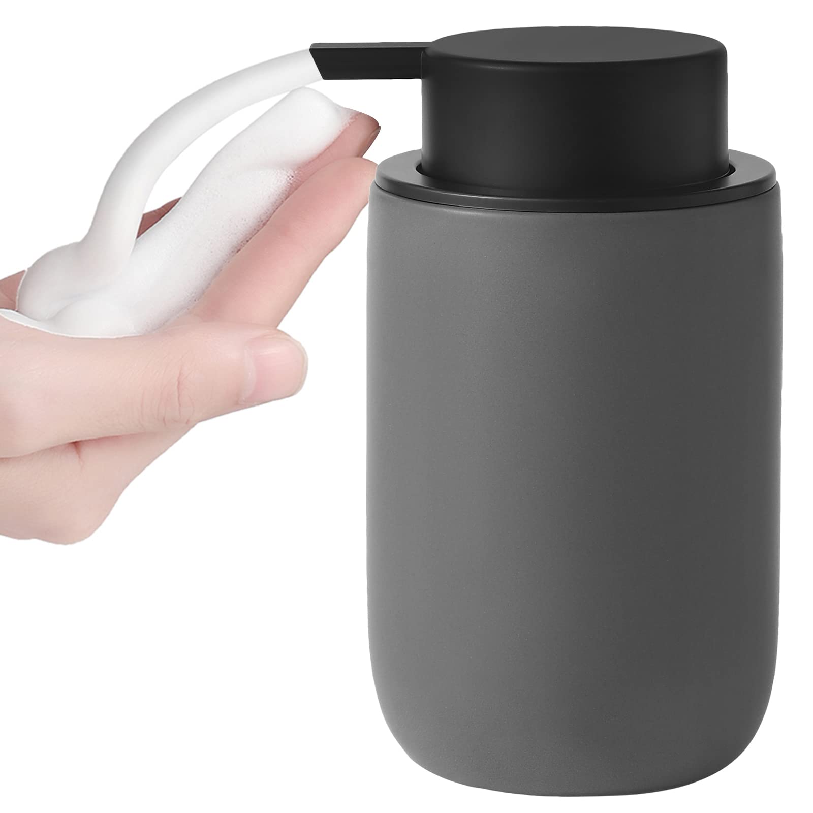 Foaming Soap Dispenser Thick Ceramic Foam Hand Soap Dispenser for Bathroom or Kitchen Sink, Liquid Pump Bottles for Hand soap, Body Wash, 2 Pack Grey