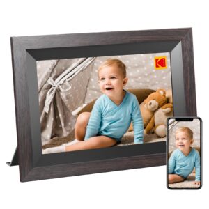 kodak 10.1 inch smart wifi digital picture frame 1280x800 touch screen,auto-rotate, built in 16gb memory, share moments instantly via kodak app from anywhere(wood)