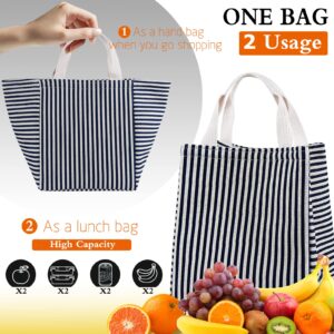 Daixers Lunch Bag Insulated Lunch Box for Women Men,Reusable Adult Lunch Tote Bags for Work or Travel (Striped Blue)