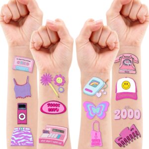 Y2K 2000 Temporary Tattoos for Teen Girls | 96PCS Birthday Party Decorations Supplies Party Favors 00s Pink Cute Gifts Classroom School Prizes Themed Christmas Tattoos Sticker
