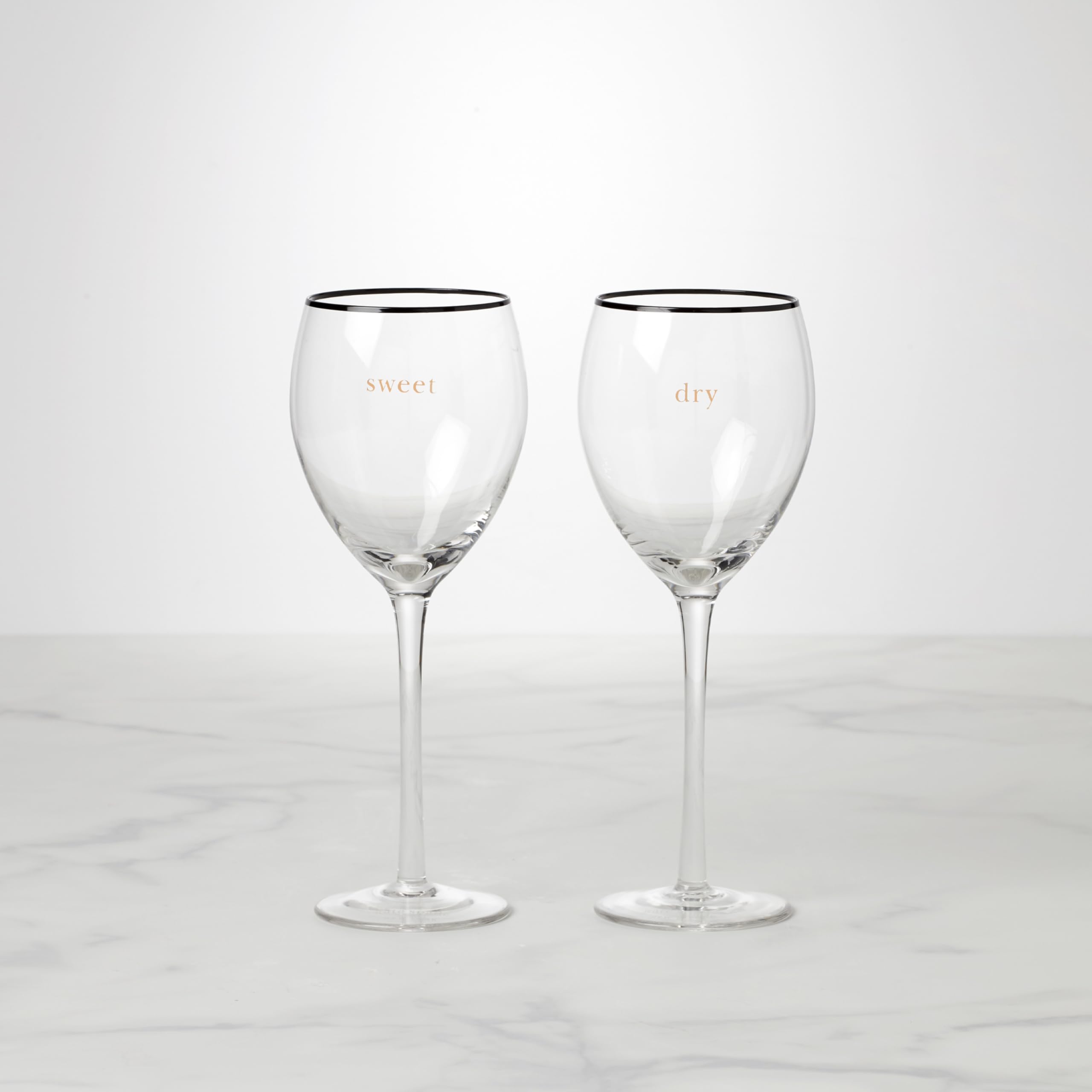 Kate Spade New York Cheers to Us Sweet & Dry Wine Glasses, Set of 2, 0.88, Clear