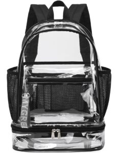mygreen clear backpack, heavy duty transparent backpacks with separated shoe compartment for adults reinforced straps see-through bag for school work travel black