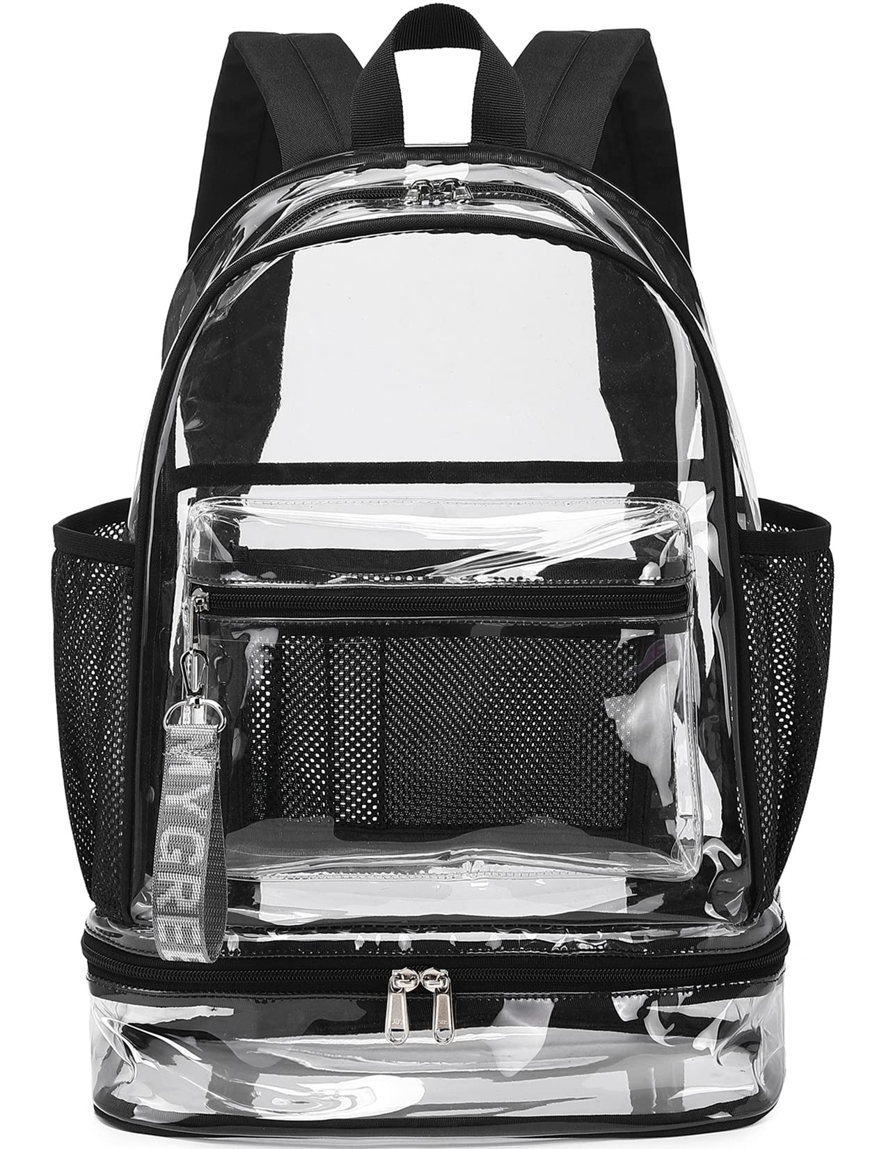 mygreen Clear Backpack, Heavy Duty Transparent Backpacks with Separated Shoe Compartment for Adults Reinforced Straps See-Through Bag for School Work Travel Black