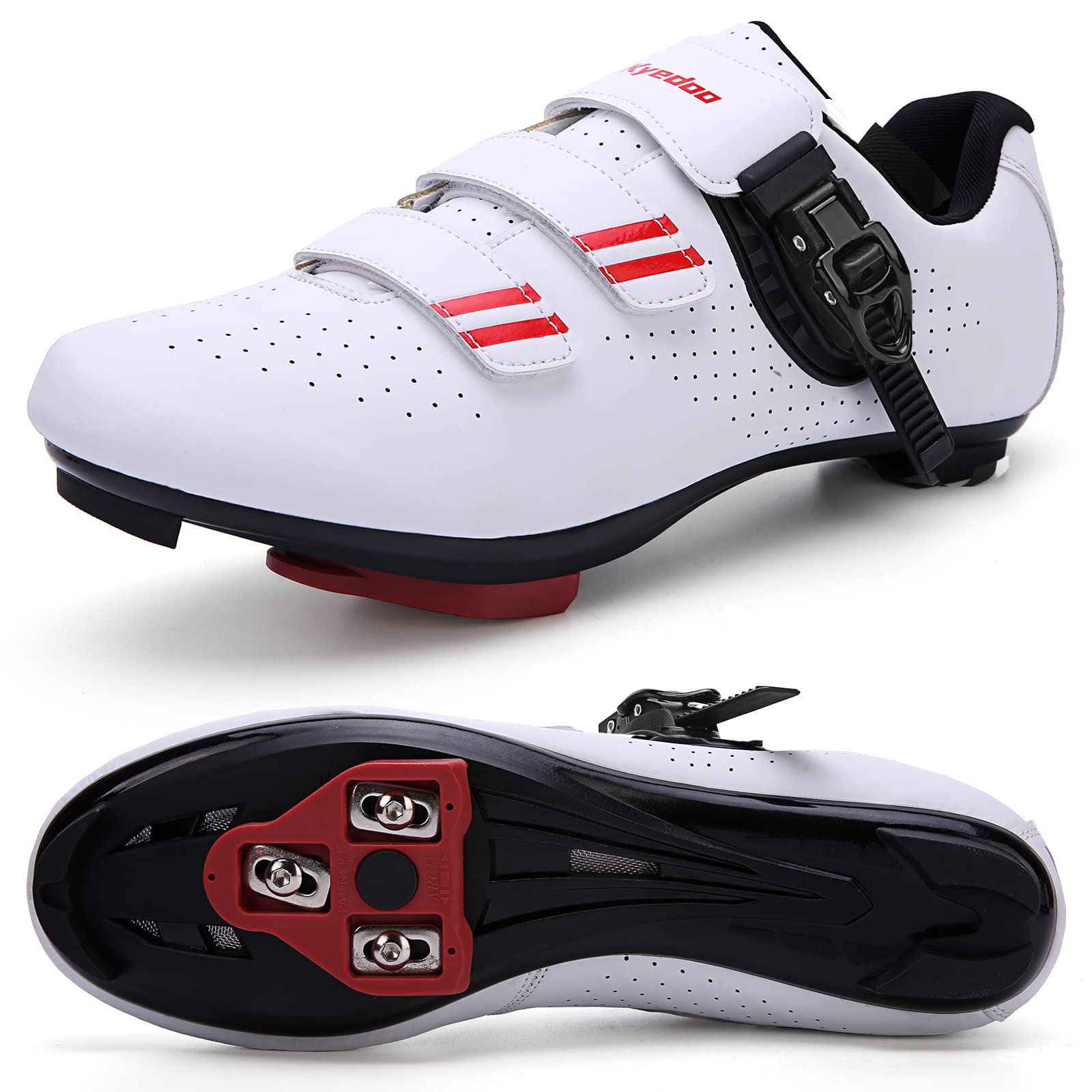 Mens Womens Cycling Shoes Compatible with Pelaton Bike Shoes Road Bike Shoes Riding Bicycle Pre-Installed with Delta Cleats Clip Indoor Outdoor Pedal Size 7 White