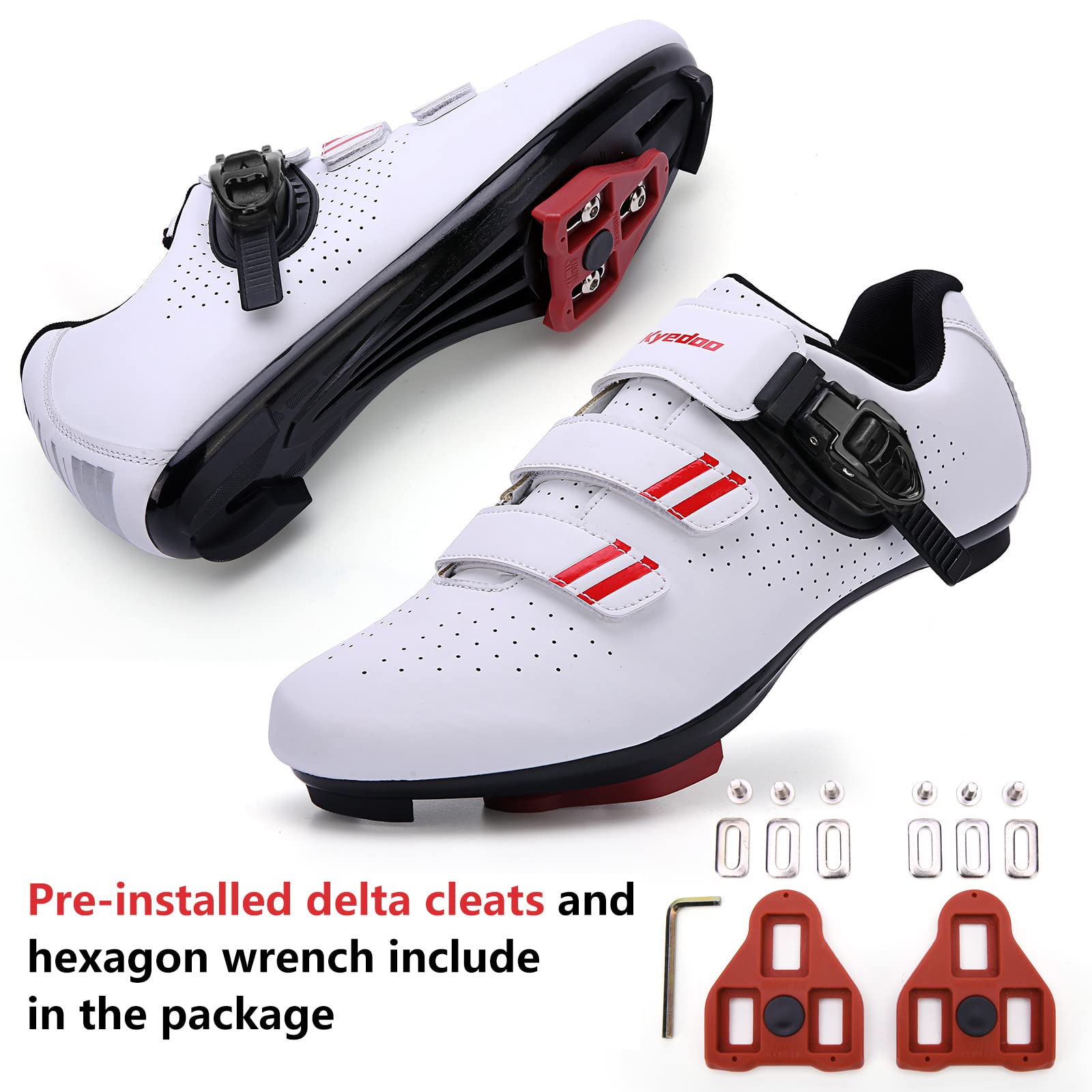 Mens Womens Cycling Shoes Compatible with Pelaton Bike Shoes Road Bike Shoes Riding Bicycle Pre-Installed with Delta Cleats Clip Indoor Outdoor Pedal Size 7 White