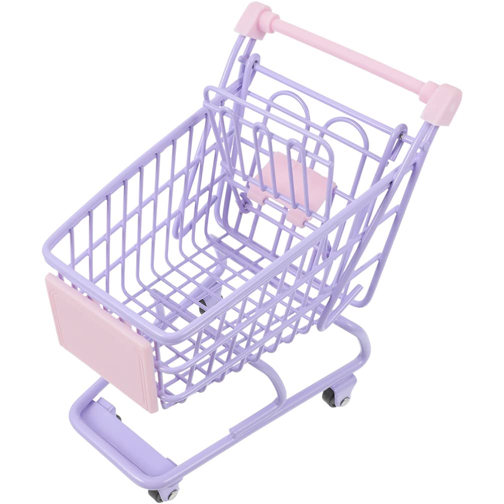 Toddmomy 1pcs Mini Supermarket Handcart,Mini Metal Shopping Cart Supermarket Handcart Shopping Utility Cart Storage Toy Holder,Purple