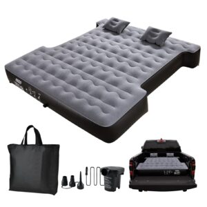 tecoom truck bed air mattress for 5.5-5.8ft short truck beds, thickened flocking surface leakproof truck bed mattress with pump, pillows, portable truck air mattress for truck tent camping, grey
