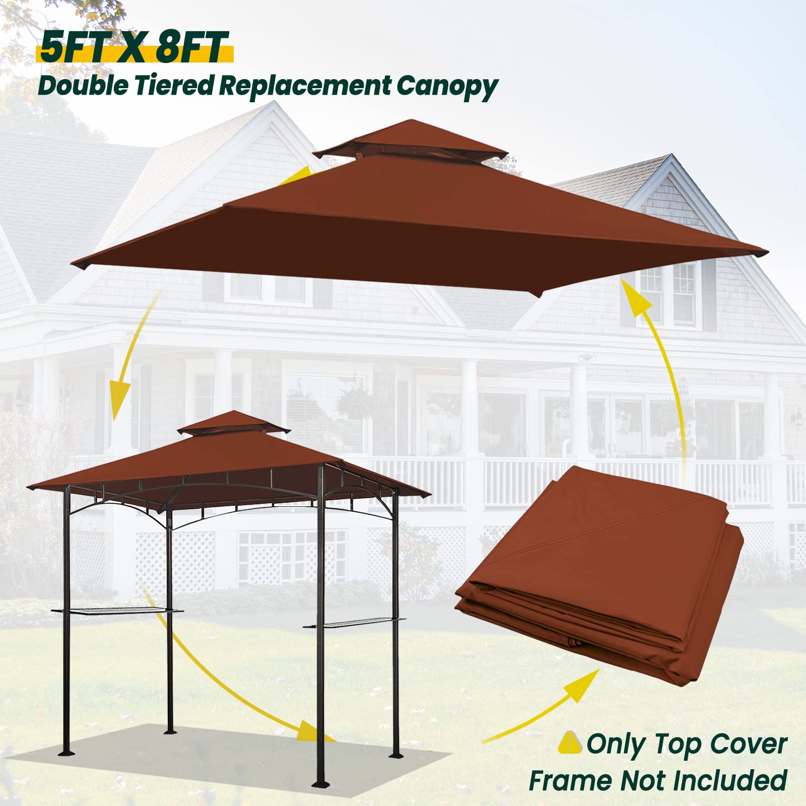 OLILAWN Grill Gazebo Replacement Canopy Roof, 5' x 8' Outdoor BBQ Gazebo Canopy Top Cover, Double Tired Grill Shelter Cover with Durable Polyester Fabric, Fit for Model L-GG001PST-F, Burgundy