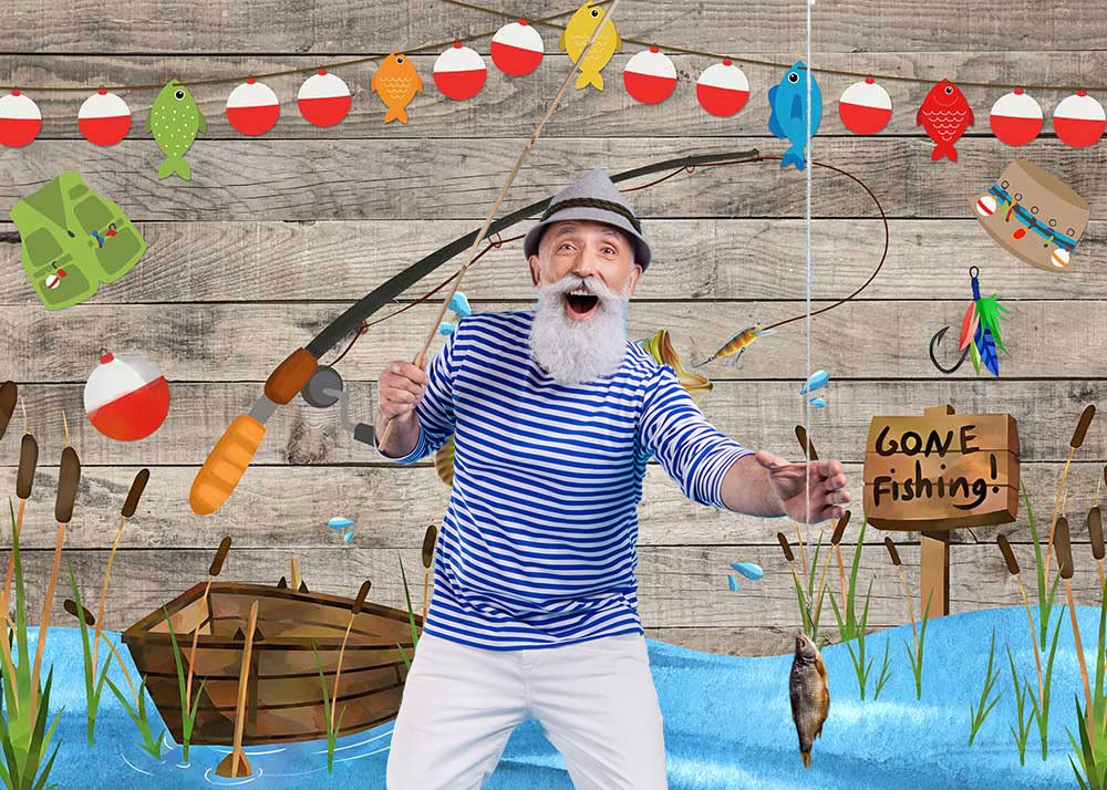 Avezano Rustic Wood Gone Fishing Backdrop for Birthday Party O Fish Ally Kids Baby Shower Photography Background Retirement Fisherman Party Decor Banner Supplies Photo Studio Props 7x5ft