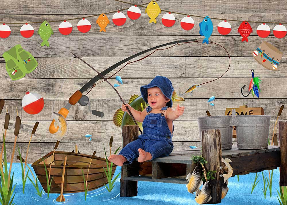 Avezano Rustic Wood Gone Fishing Backdrop for Birthday Party O Fish Ally Kids Baby Shower Photography Background Retirement Fisherman Party Decor Banner Supplies Photo Studio Props 7x5ft