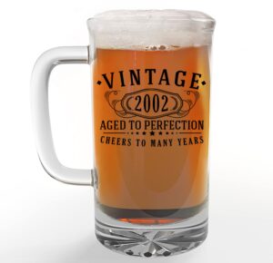 vintage 2002 printed 16oz glass beer mug - 22nd birthday gifts for men - cheers to 22 years old - 22nd birthday decorations for him - best engraved beer gift ideas for men - dad grandpa 2.0