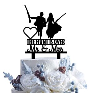 the hunt is over wedding cake topper - groom and bride with rifle funny wedding cake topper, mr and mrs wedding cake topper