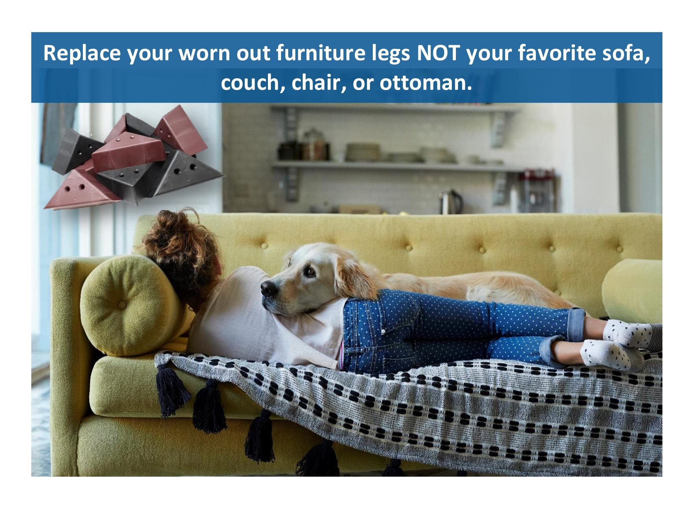 JSP Manufacturing 3" Triangle Plastic Furniture Black Corner Legs - Sofa Couch Chair Ottoman (1 Leg)