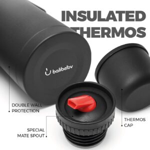 BALIBETOV thermos for mate - Vacuum Insulated With Double Stainless Steel Wall - BPA Free - A Thermo Specially Designed for Use With Mate Cup or Mate Gourd (Black, 32 OZ)