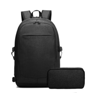 varietyathletics 19" laptop backpack and organizer case set usb headset port anti-theft waterproof travel work college (black)
