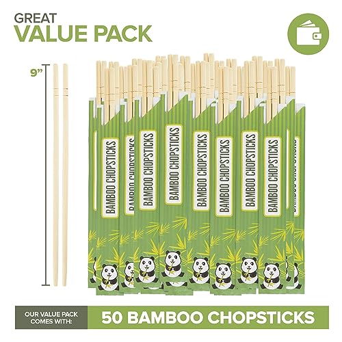 Stock Your Home Disposable Bamboo Chopsticks, Bulk Chopsticks (50 Count), Separated Bamboo Chop Sticks for Sushi, Chinese, Japanese, and Asian Food, Smooth Wooden Chopsticks, Disposable Chopsticks