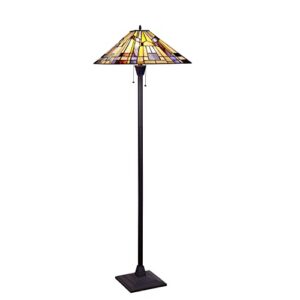 chloe lighting kinsey tiffany-style blackish bronze 2-light mission floor lamp 18" shade