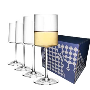 bebabeba square wine glasses set of 4, modern crystal white wine glasses red elegant fancy handmade gift for wedding, christmas, birthday, housewarming 14oz