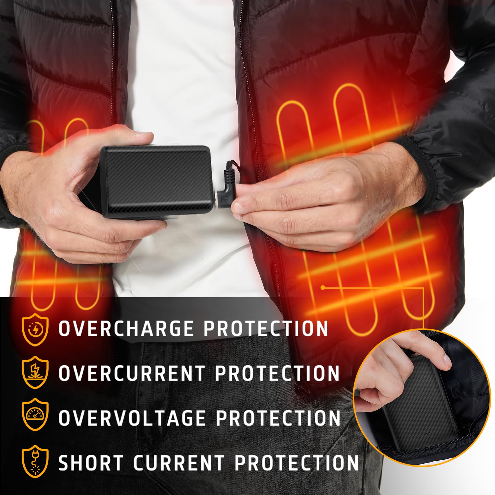 Whsahans [2023 New 5V2A Heated Vest Battery Pack 10000mah Rechargeable Power Bank Battery Pack for Heated Vests Heated Jackets Heated Hoodies Heated Pants Heated Clothing Heating Coat for Men Women