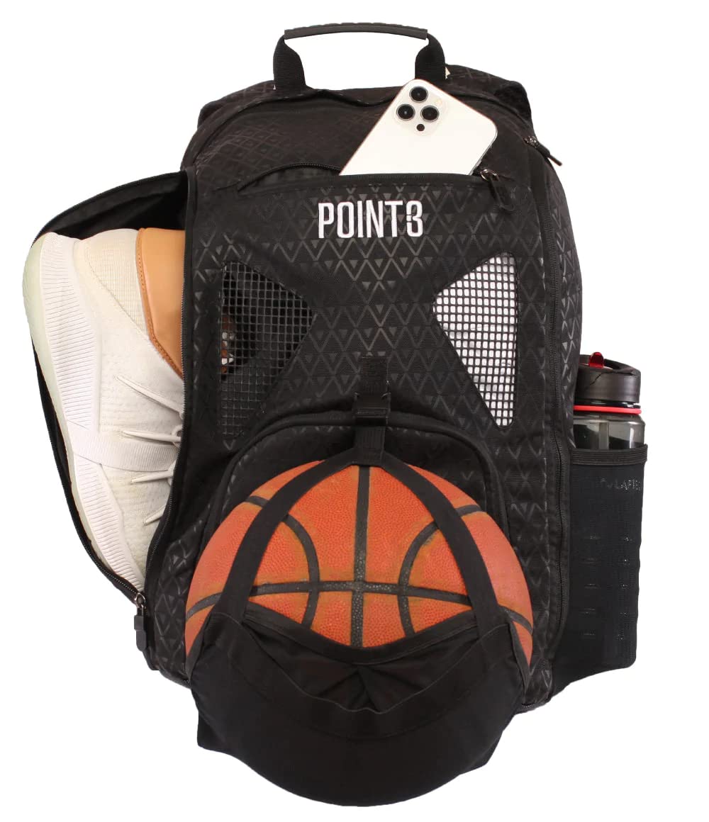 POINT3 New Road Trip Tech Backpack - Basketball Backpack with Waterproof Laptop Sleeve - Every Compartment You Need for Ball, Gear, Shoes, Books & Laptops - Grey