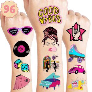 50s temporary tattoos for fans, themed 50s birthday party decorations favors party supplies 96pcs tattoo sticker women men gifts boys girls classroom school prizes