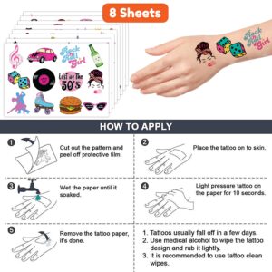 50s Temporary Tattoos for Fans, Themed 50s Birthday Party Decorations Favors Party Supplies 96PCS Tattoo Sticker Women Men Gifts Boys Girls Classroom School Prizes