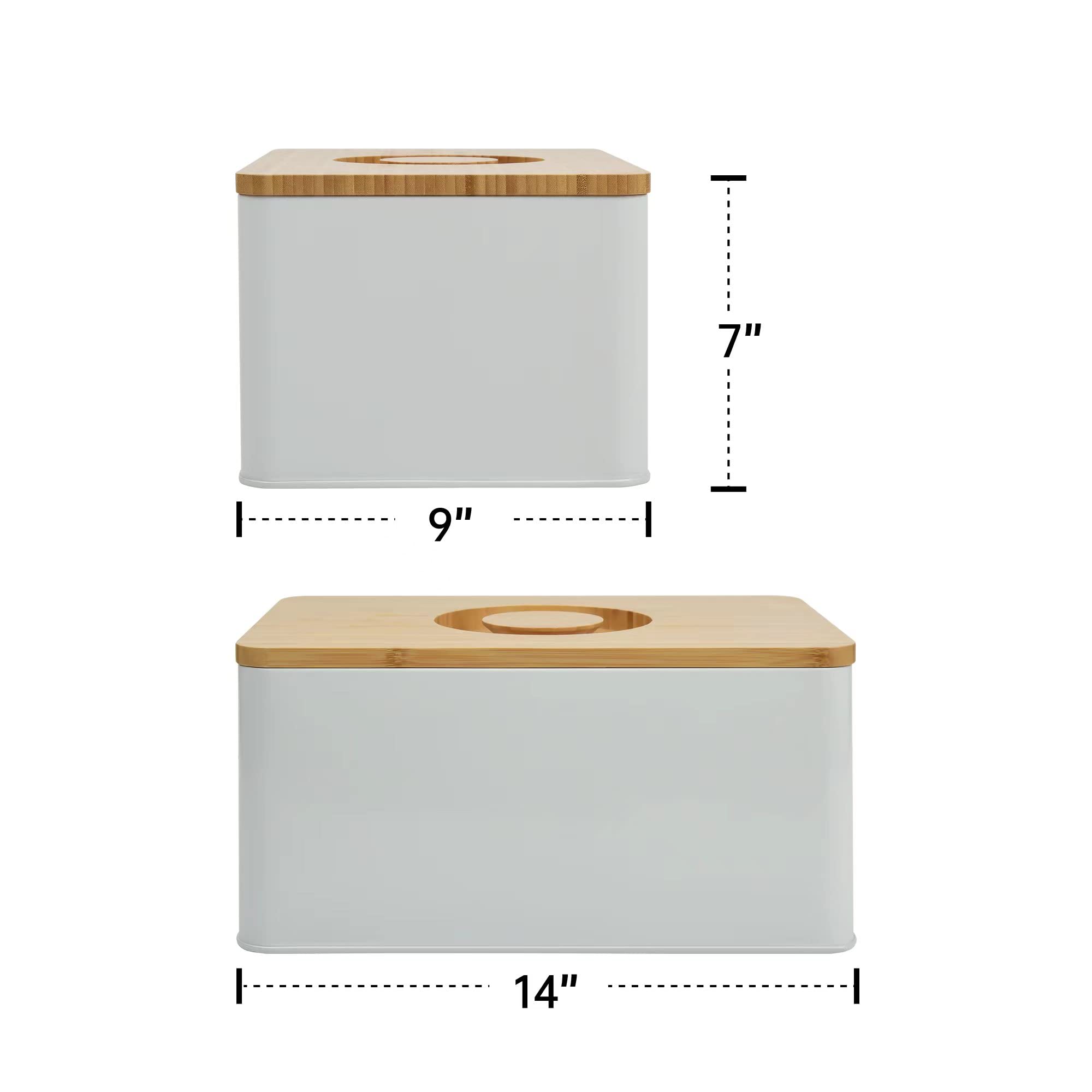 JRENINET Metal Bread Box with Bamboo Cutting Board Lid - Keep Bread Fresh and Store Easily on the Kitchen Counter - The Perfect Bread Container for Storage (14 * 9 * 7 Inches), White