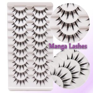 Manga Lashes, Anime Lashes Natural Look Wispy Soft Lashes Look Like Clusters 10 Pairs Pack