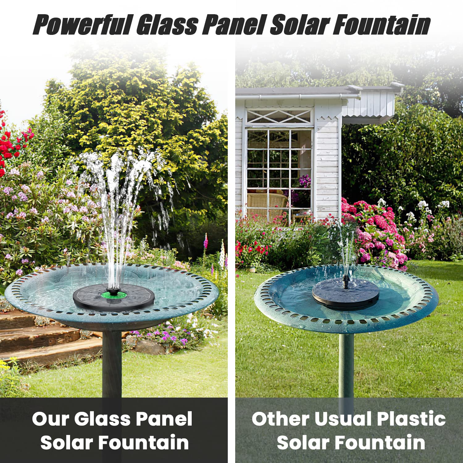 Yzert Solar Fountain Full Glass Black Panel No Battery, 3.5W Bird Bath Fountains Solar Power with 4 Fixed Rods & 7 Nozzles, Solar Fountain Pump for Bird Bath, Pool, Garden, Outdoor, Pond