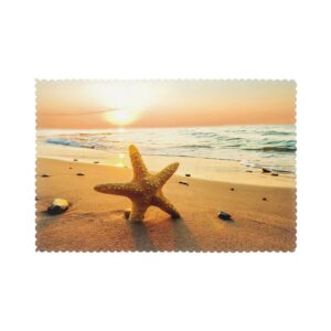 beach sunset starfish placemats set of 6,table mats heat-resistant washable non-slip place mats for party family dining kitchen home wedding holiday party decorations 12 x 18 inch