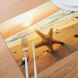 Beach Sunset Starfish Placemats Set of 6,Table Mats Heat-Resistant Washable Non-Slip Place Mats for Party Family Dining Kitchen Home Wedding Holiday Party Decorations 12 X 18 Inch