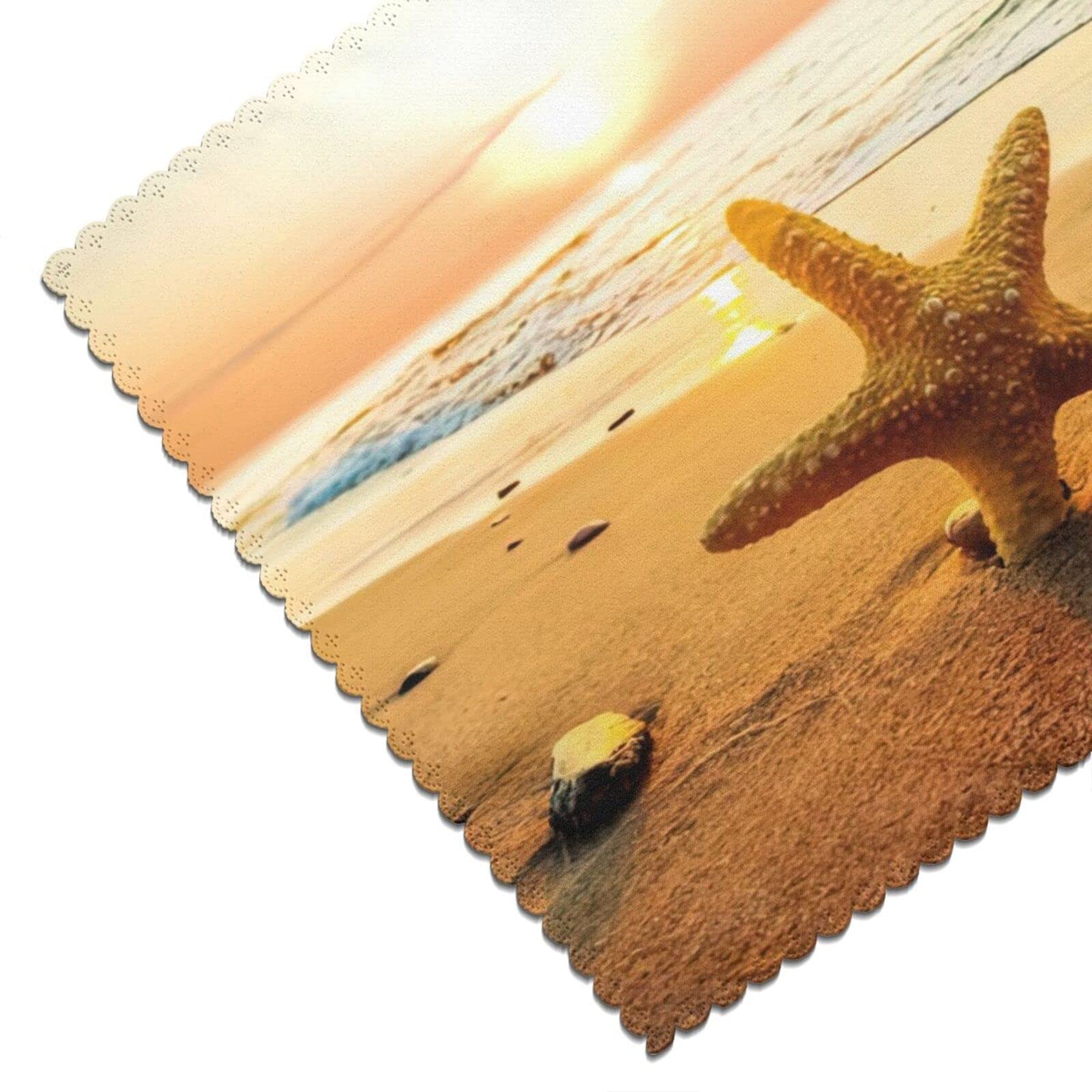 Beach Sunset Starfish Placemats Set of 6,Table Mats Heat-Resistant Washable Non-Slip Place Mats for Party Family Dining Kitchen Home Wedding Holiday Party Decorations 12 X 18 Inch