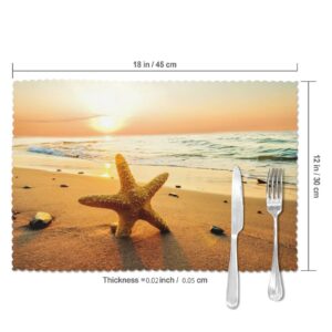 Beach Sunset Starfish Placemats Set of 6,Table Mats Heat-Resistant Washable Non-Slip Place Mats for Party Family Dining Kitchen Home Wedding Holiday Party Decorations 12 X 18 Inch