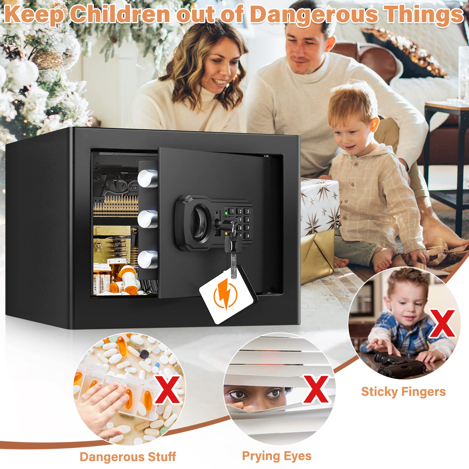 1.0 Cub Personal Safe for Home Use, Fireproof Combination Safe with Silent Mode Keypad and Spare Keys, Fire Proof Safe Box for Firearm Cash Jewelry Medicine Documents