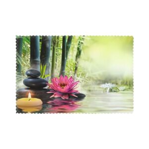 zen stone lotus bamboo placemats set of 6,table mats heat-resistant washable non-slip place mats for party family dining kitchen home wedding holiday party decorations 12 x 18 inch