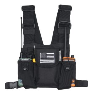 mangema radio shoulder holster chest harness holder vest rig for universal two way radio chest front pack pouch walkie talkie case with front pouches for kenwood retevis baofeng uv5r f8hp uv82