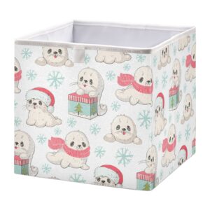 kigai cute christmas animal cube storage bin, large foldable organizer basket for toys, shelves, laundry, nursery -11 x 11 x 11 in