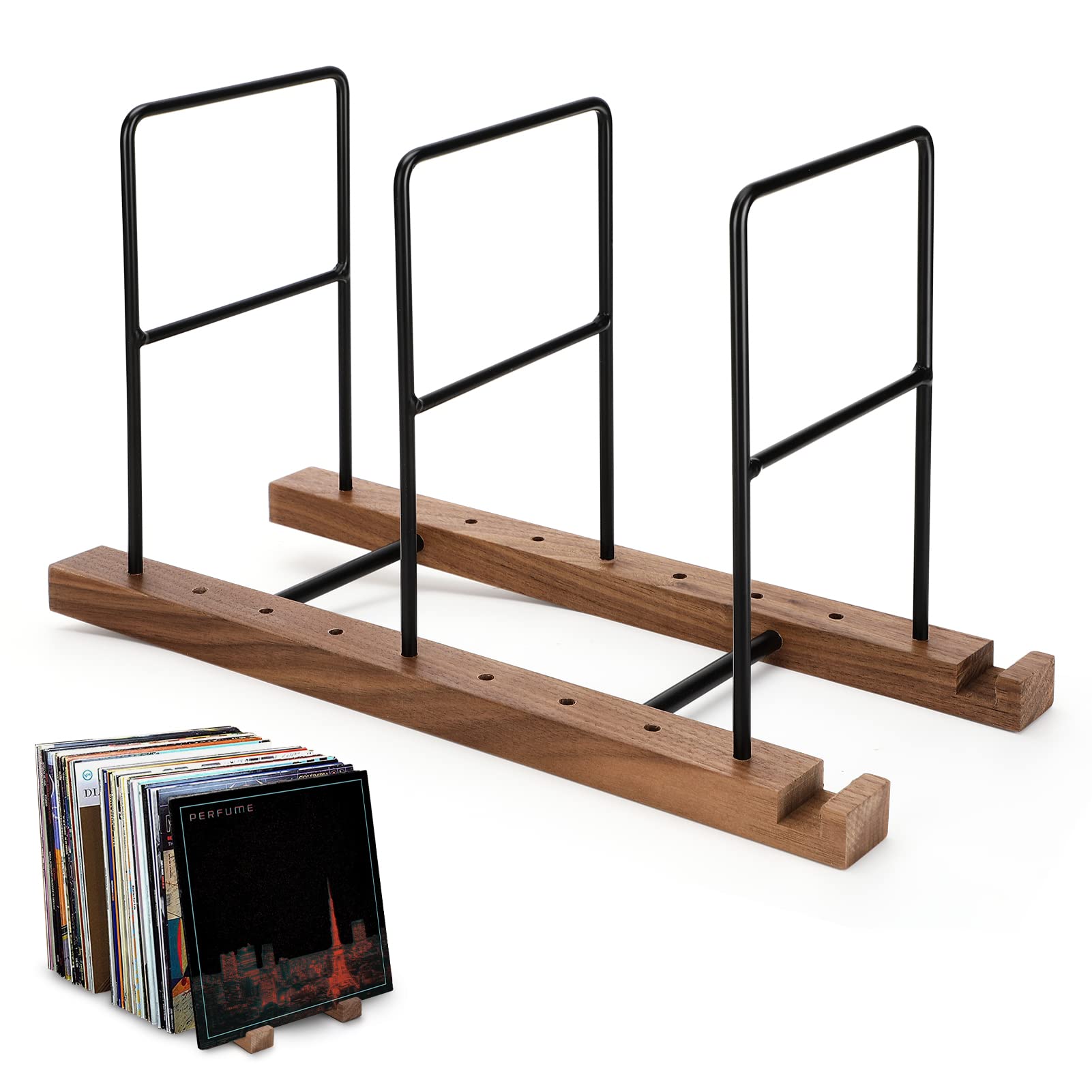 Laelr Vinyl Record Holder 60-80 LP Solid Wood Vinyl Record Storage Vinyl Record Racks Now Playing Vinyl Record Stand Audio Record Collection Holder with Dividers for Album Book Magazine Vinyl Storage