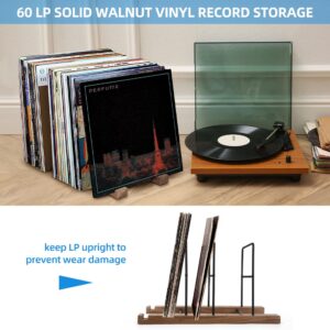 Laelr Vinyl Record Holder 60-80 LP Solid Wood Vinyl Record Storage Vinyl Record Racks Now Playing Vinyl Record Stand Audio Record Collection Holder with Dividers for Album Book Magazine Vinyl Storage