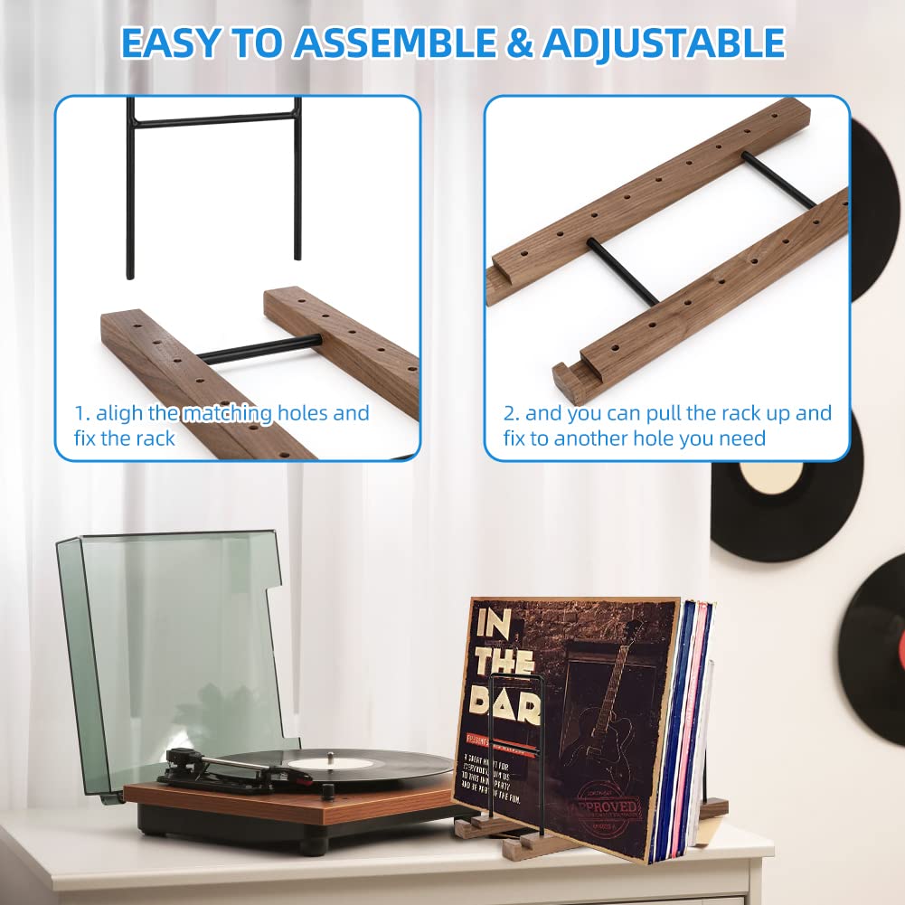 Laelr Vinyl Record Holder 60-80 LP Solid Wood Vinyl Record Storage Vinyl Record Racks Now Playing Vinyl Record Stand Audio Record Collection Holder with Dividers for Album Book Magazine Vinyl Storage