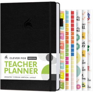 clever fox teacher planner – school year planner with calendars & lesson plans – teacher plan book for classroom & homeschool organization - undated, a5 size, hardcover (black)