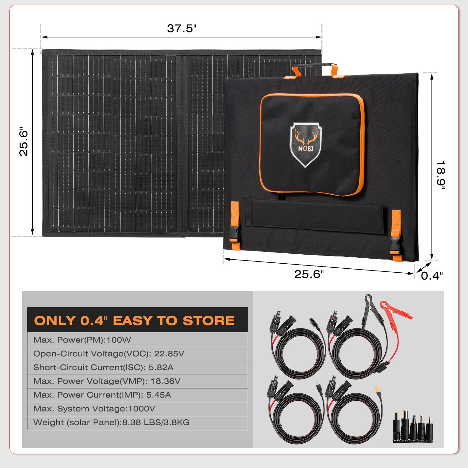 100W Foldable Solar Panel Kit- MOBI OUTDOOR Portable Solar Panel Charger with MC-4, DC, and USB Output for RV Laptops Solar Generator Van Camping Off-Grid (100W)