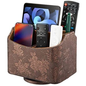 lorteme remote control holder, spinning desk organizer, nightstand bedside caddy for tv remotes/tablets/phones/eyeglasses/books/pens - red