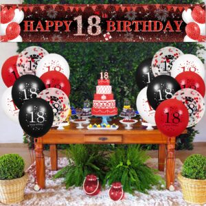 VXTRRI Red 18th Birthday Decorations for Boys Girls, Red Black Glitter 18th Birthday Banner Yard Sign and 16Pcs Red Black 18th Birthday Latex Balloons for 18th Birthday Anniversary Party Supplies