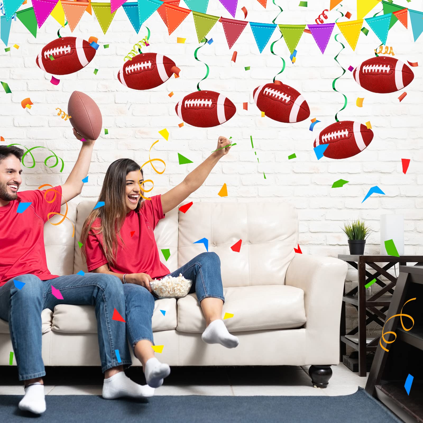 24 Pieces 7.9 Inch Football Party Decorations Football Hanging Swirls Football Party Supplies Sports Whirls for Football Bowl Game Day Football Fans Club Birthday Themed Home Decorations(Football)