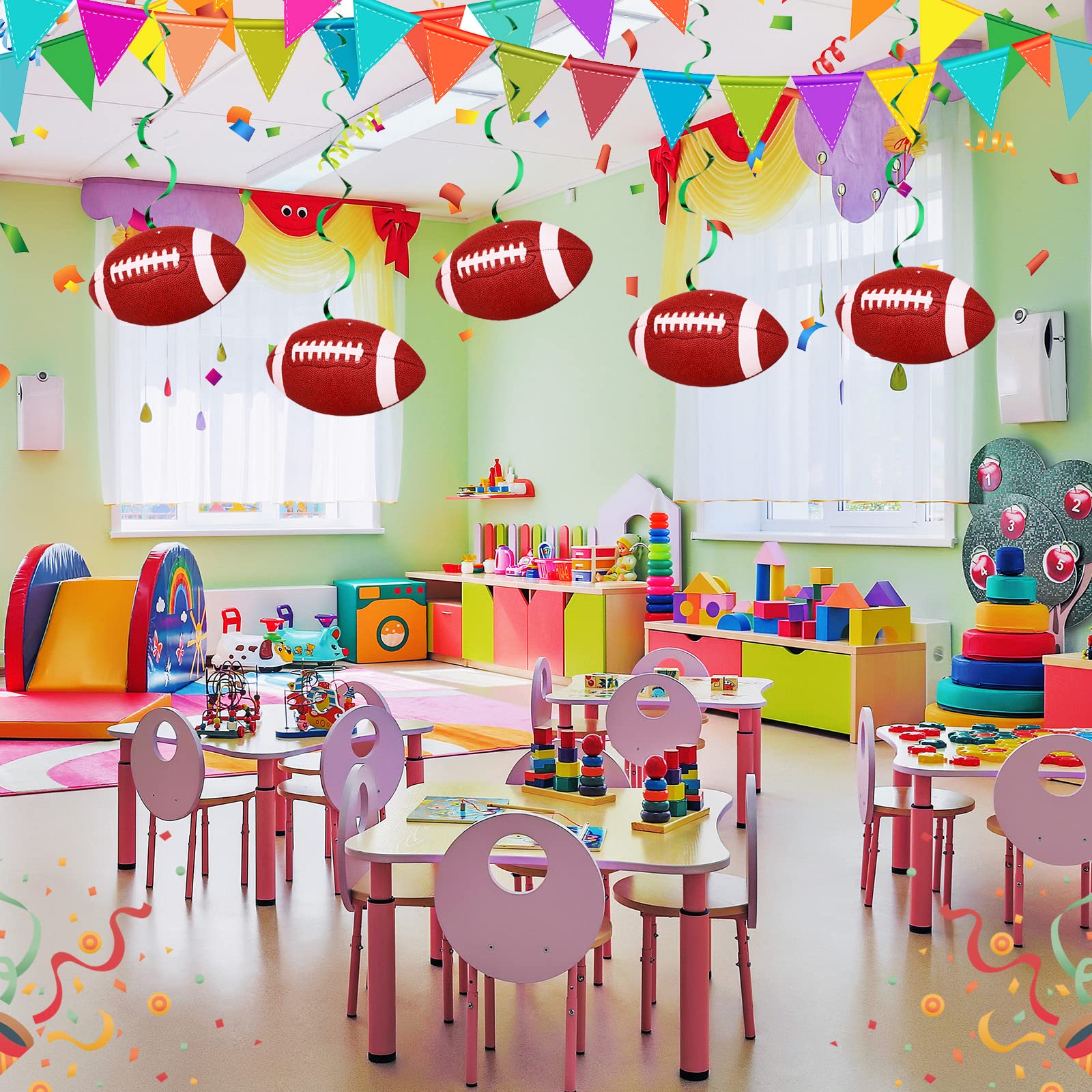 24 Pieces 7.9 Inch Football Party Decorations Football Hanging Swirls Football Party Supplies Sports Whirls for Football Bowl Game Day Football Fans Club Birthday Themed Home Decorations(Football)