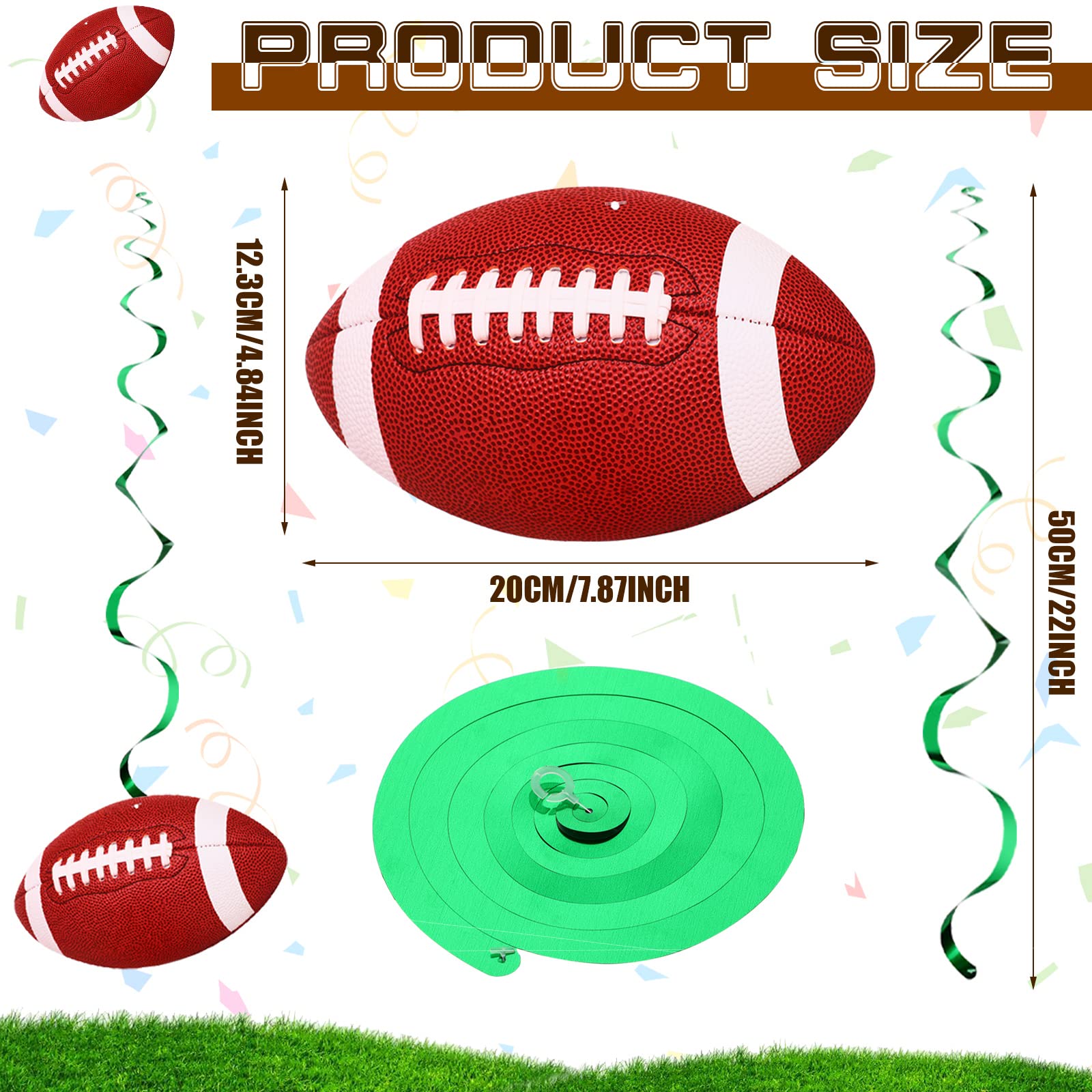 24 Pieces 7.9 Inch Football Party Decorations Football Hanging Swirls Football Party Supplies Sports Whirls for Football Bowl Game Day Football Fans Club Birthday Themed Home Decorations(Football)